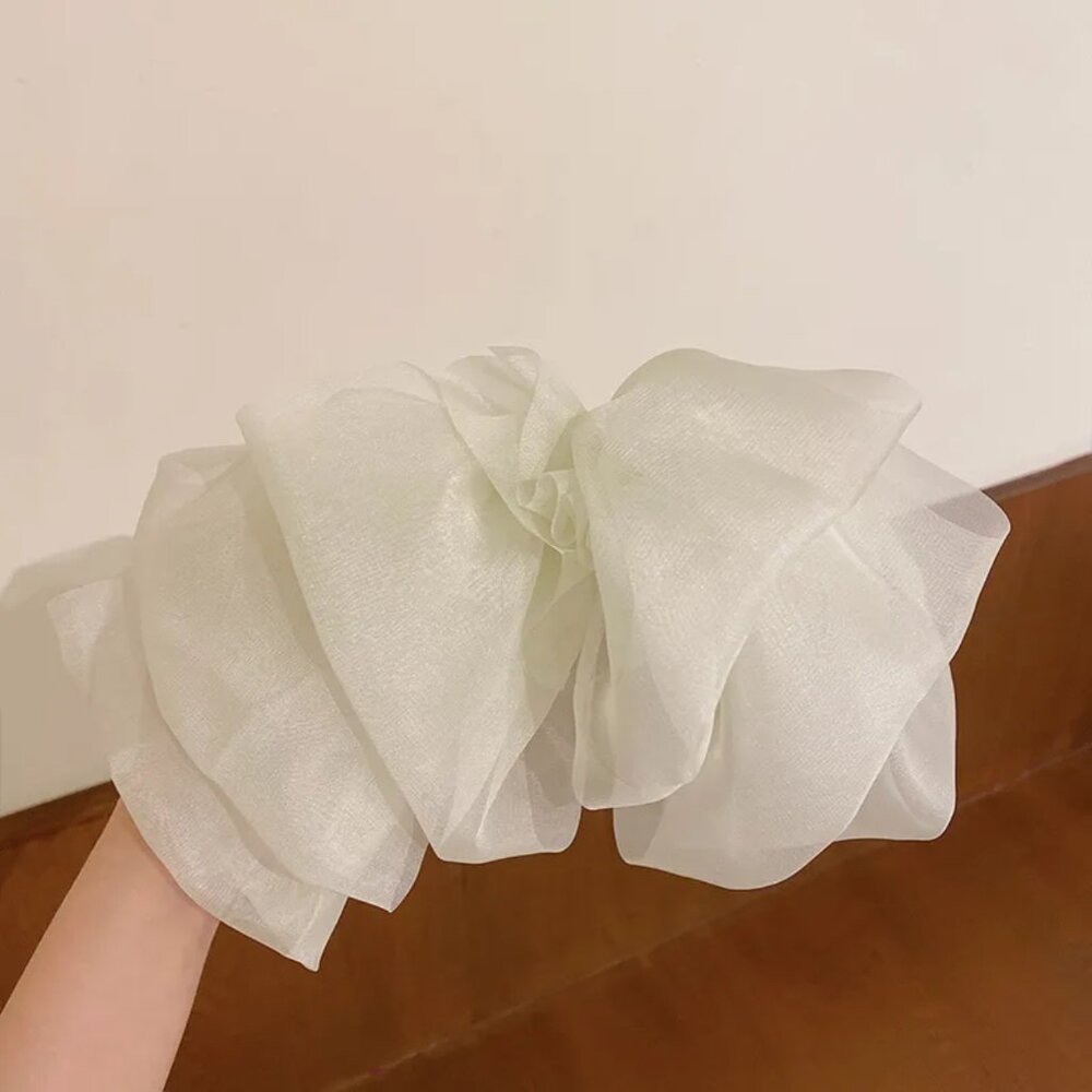 NEW Retro Coquette Girl Ivory Chiffon Large Floppy Hair Bow School
